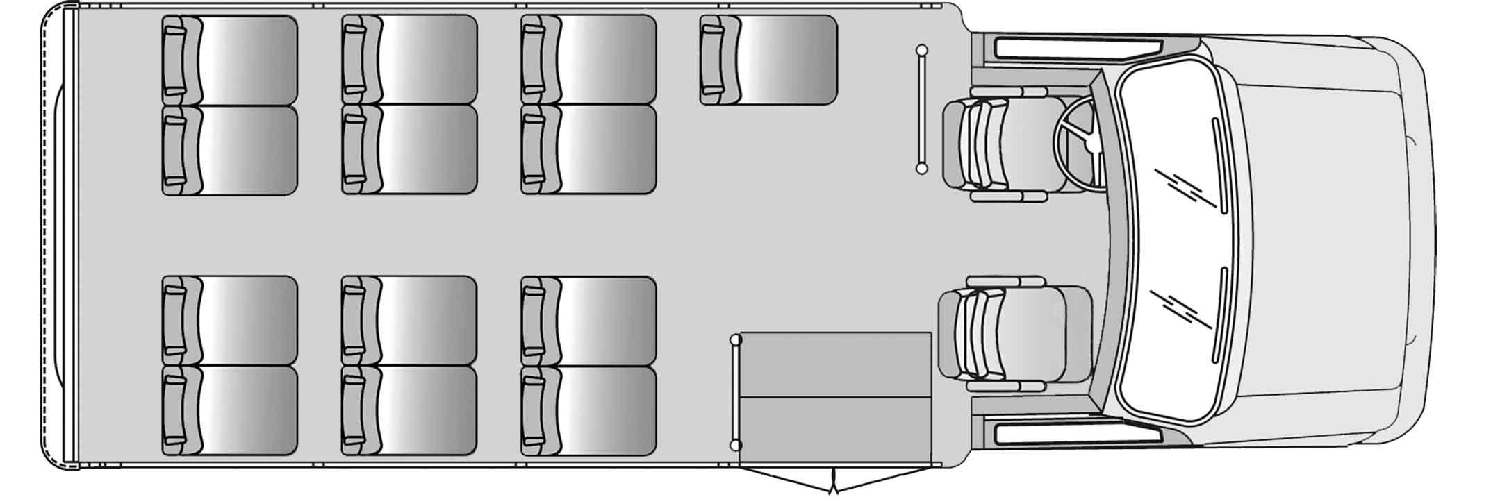 13 Passenger With Rear Cargo Area Plus Driver And Copilot Floorplan Image